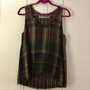 Raquel Allegra Cotton Gauze Plaid Tank Top sz 0